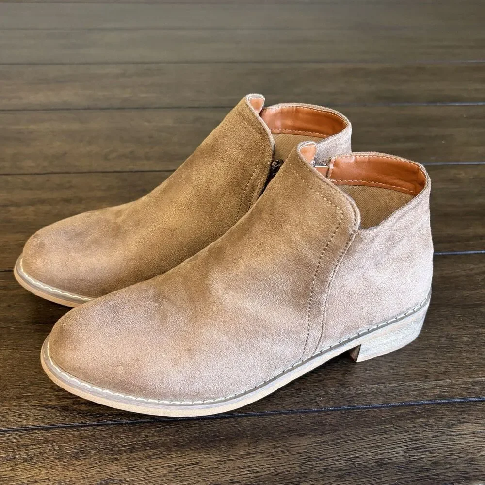 Seven 7 Ankle Boots Womens Size 8 Brown Tan Faux Suede Side Zip Booties